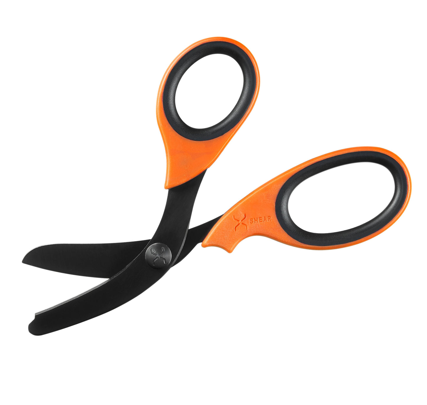 XShear 7.5” Heavy Duty Trauma Shears. Orange & Black Handles, Black Titanium Coated Stainless Steel Blades, For the Professional Emergency Provider