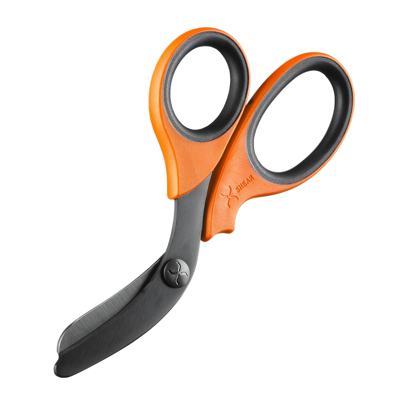 XShear 7.5” Heavy Duty Trauma Shears. Orange & Black Handles, Black Titanium Coated Stainless Steel Blades, For the Professional Emergency Provider