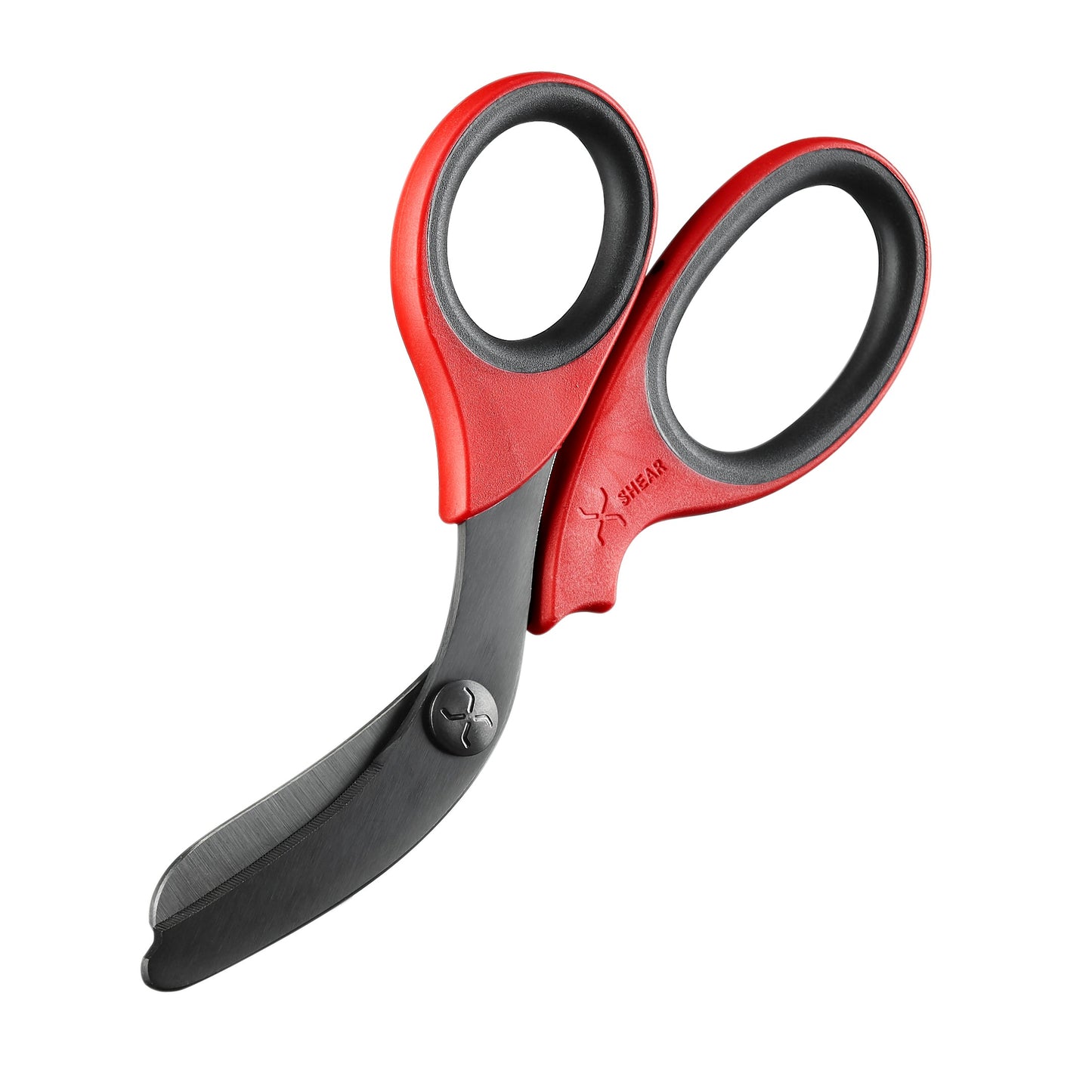 XShear 7.5” Heavy Duty Trauma Shears. Red & Black Handles, Black Titanium Coated Stainless Steel Blades, For the Professional Emergency Provider