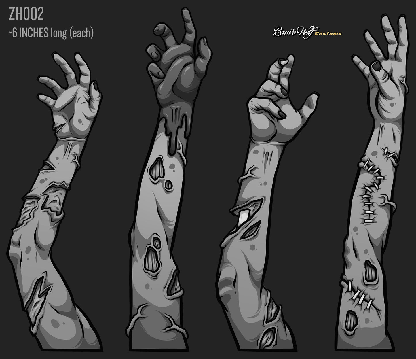 Zombie Hands 002-B&W Anywhere Decal Set