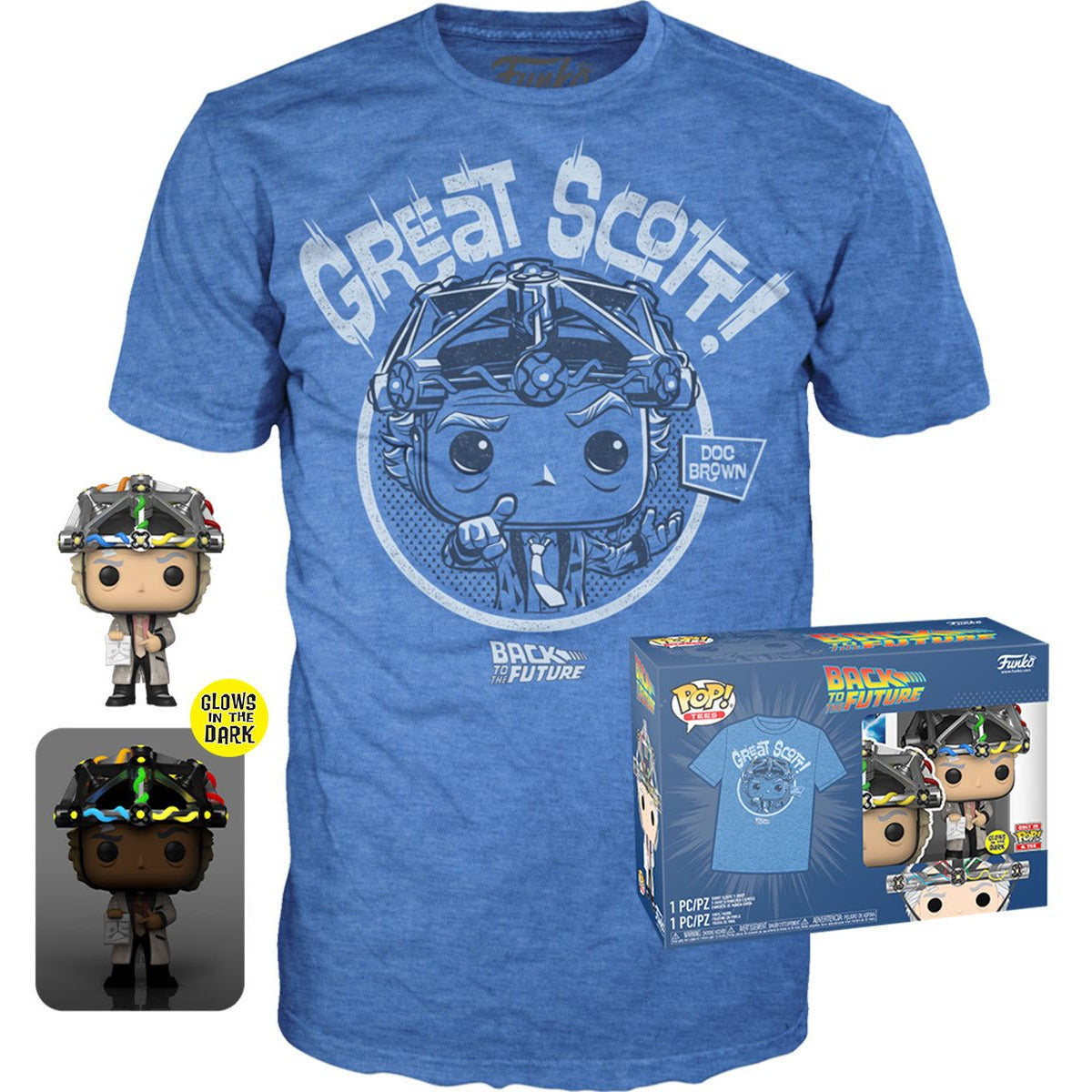 Funko POP! Tees - Back to the Future "Glow in the Dark" Pop Vinyl Doc Brown w/Helmet, plus Unisex T-Shirt