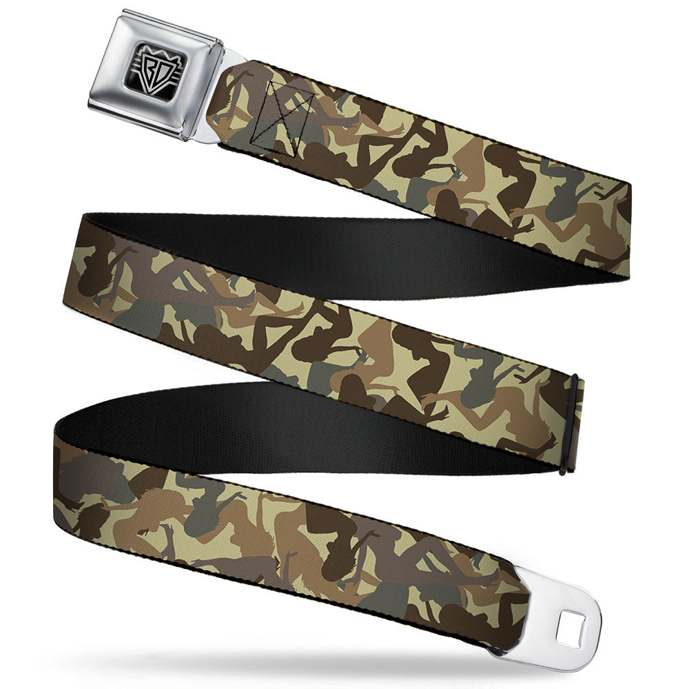 BD Wings Logo CLOSE-UP Full Color Black Silver Seatbelt Belt - Mud Flap Girls Camo Browns Webbing