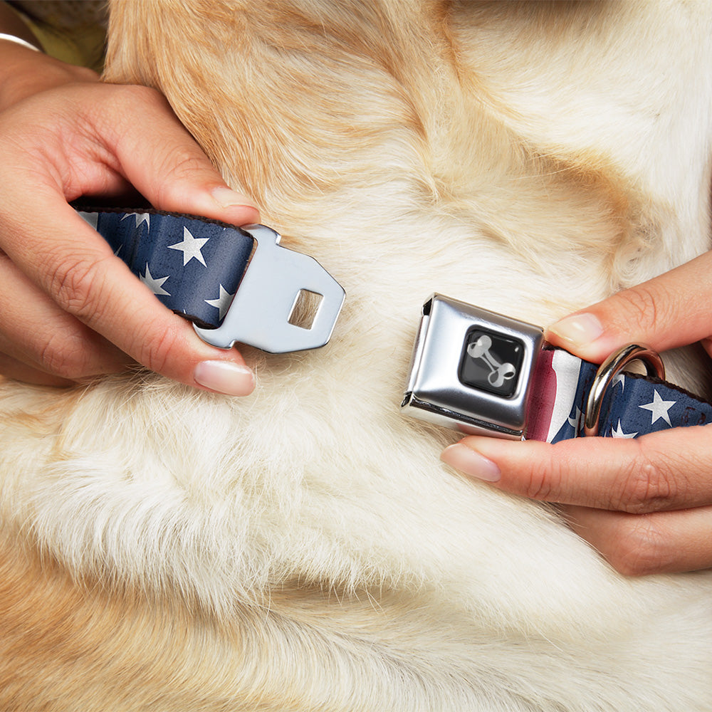 Dog Bone Seatbelt Buckle Collar - American Flag Vertical CLOSE-UP