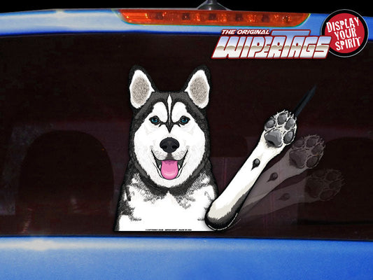 Timber the Husky Waving Dog WiperTags