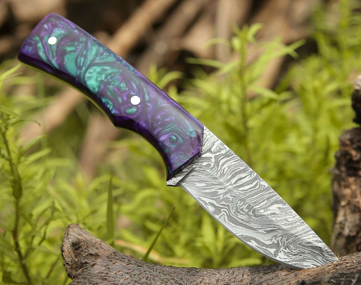 Arcane Handmade Damascus Hunting Knife with Resin Handle