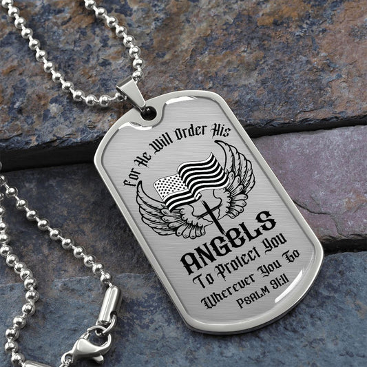 Custom Bible Verse Dog Tag | Inspiring Sobriety | Psalm 91:11 Dog Tag and Chain