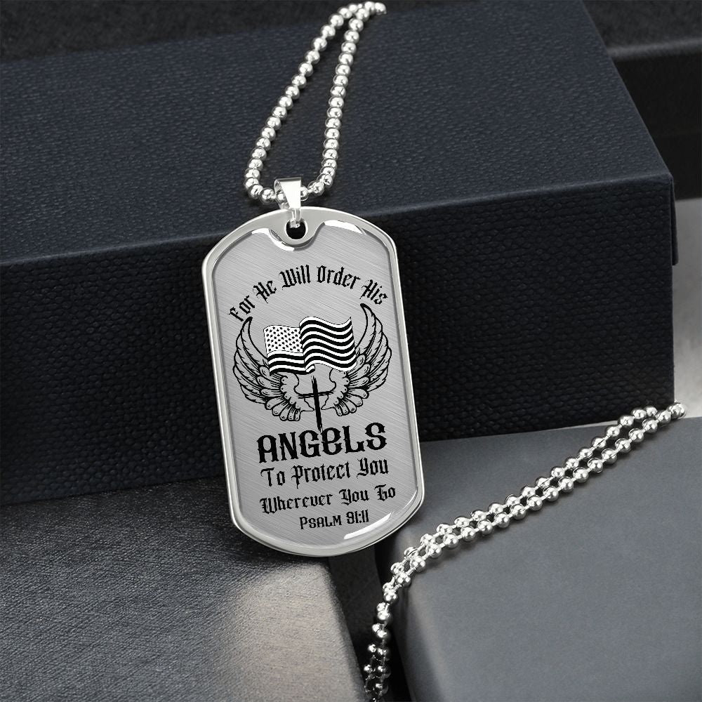 Custom Bible Verse Dog Tag | Inspiring Sobriety | Psalm 91:11 Dog Tag and Chain