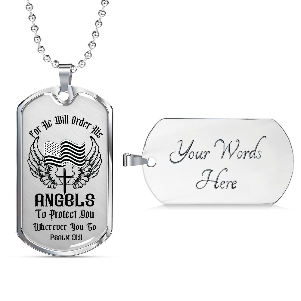 Custom Bible Verse Dog Tag | Inspiring Sobriety | Psalm 91:11 Dog Tag and Chain