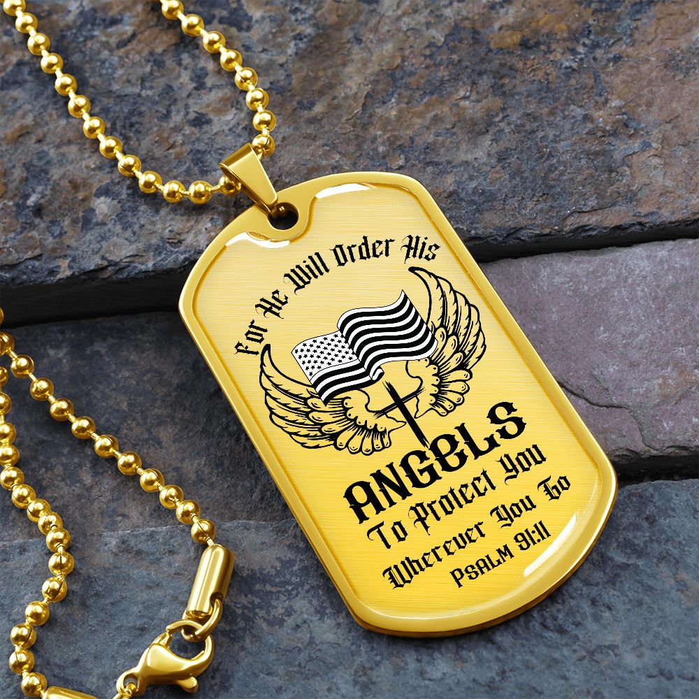 Custom Bible Verse Dog Tag | Inspiring Sobriety | Psalm 91:11 Dog Tag and Chain