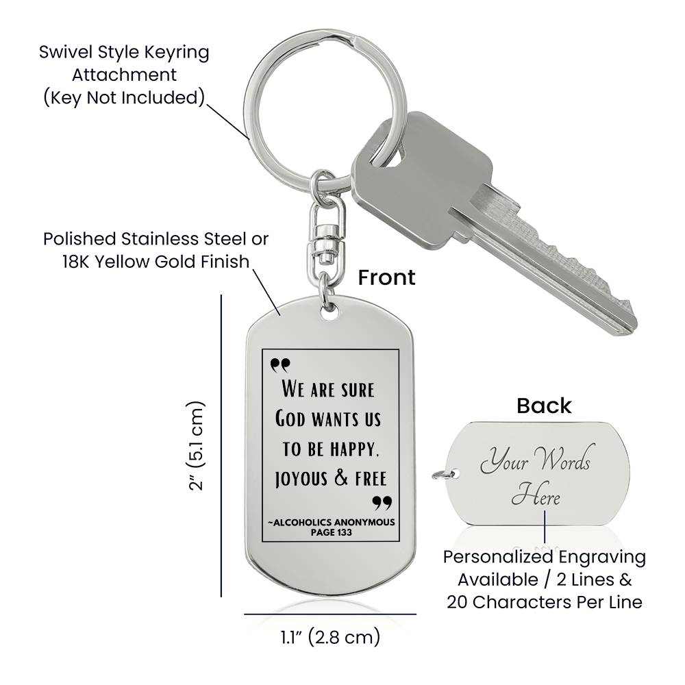 AA Recovery Keychain | Inspiring Sobriety | Happy, Joyous & Free AA Page 133