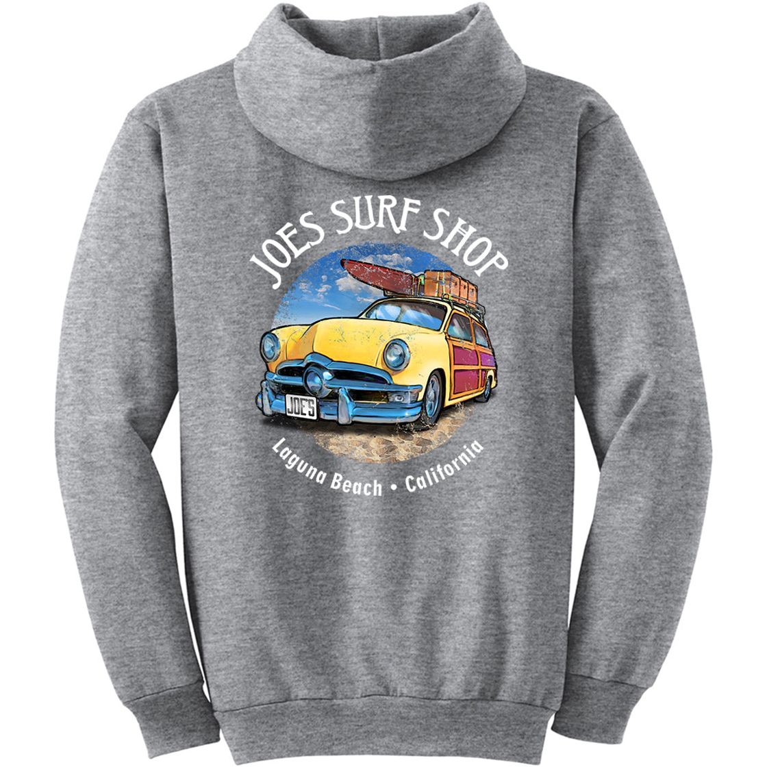 Joe's Surf Shop Yellow Woody with Surfboards Pullover Surf Hoodie