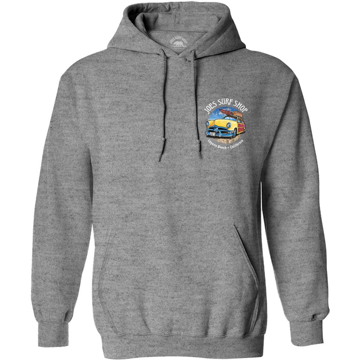 Joe's Surf Shop Yellow Woody with Surfboards Pullover Surf Hoodie