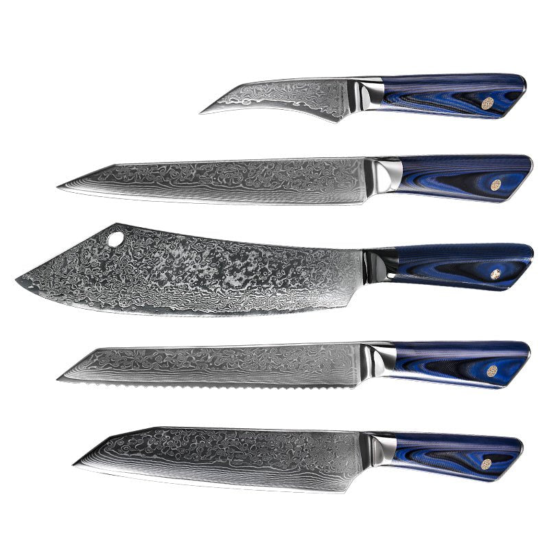 Azure Japanese VG10 Damascus Chef Knife Set with G10 Handle and Sheath