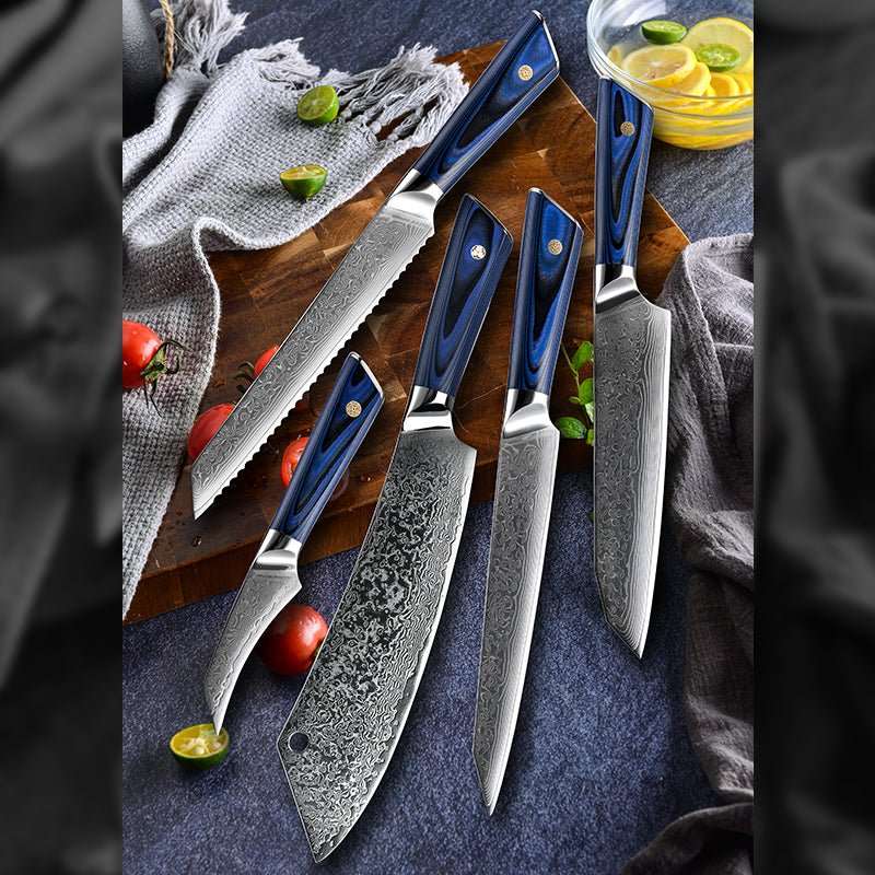 Azure Japanese VG10 Damascus Chef Knife Set with G10 Handle and Sheath