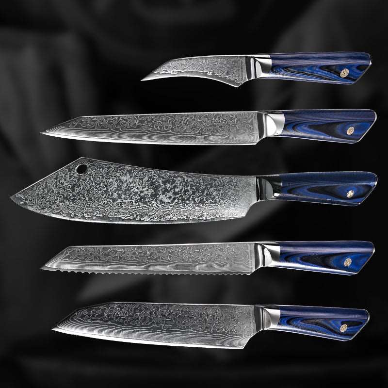 Azure Japanese VG10 Damascus Chef Knife Set with G10 Handle and Sheath