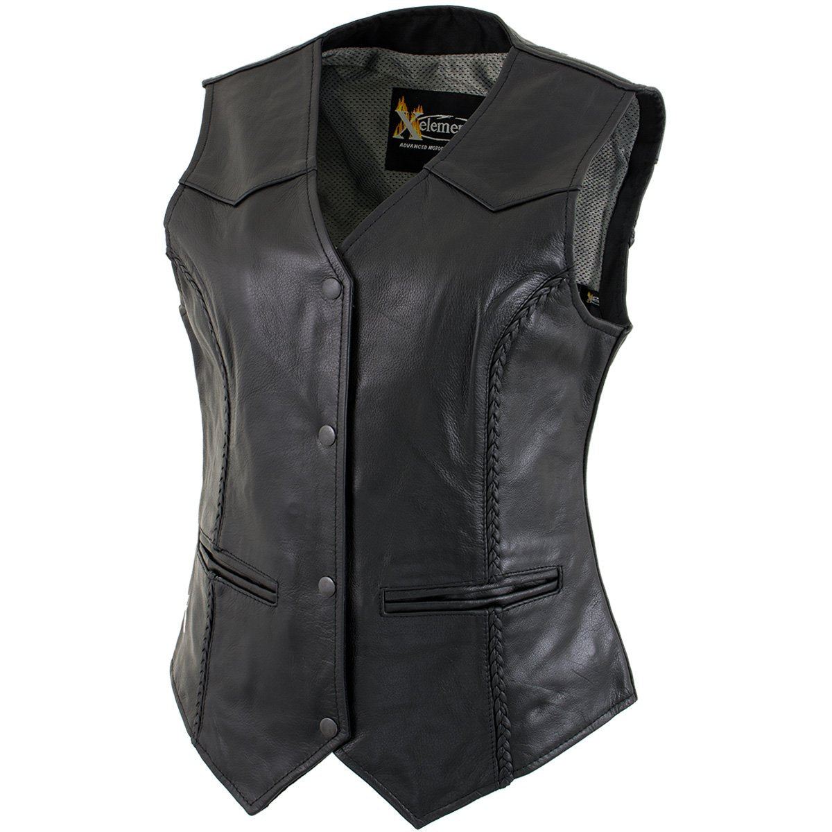 Xelement B206 Women's 'Road Queen' Black Leather Braided Vest