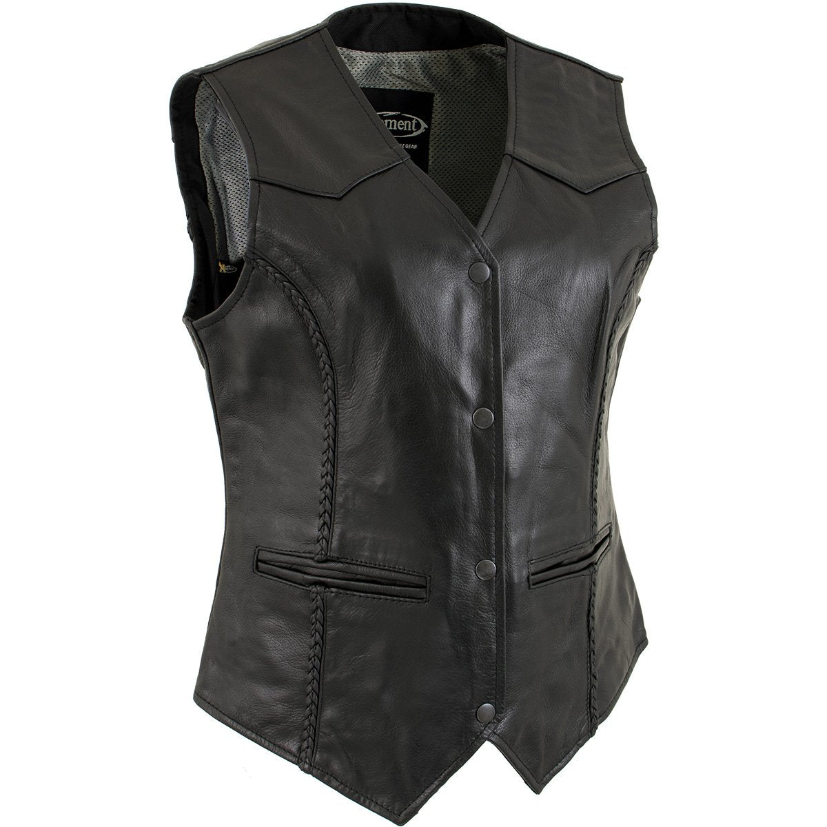 Xelement B206 Women's 'Road Queen' Black Leather Braided Vest