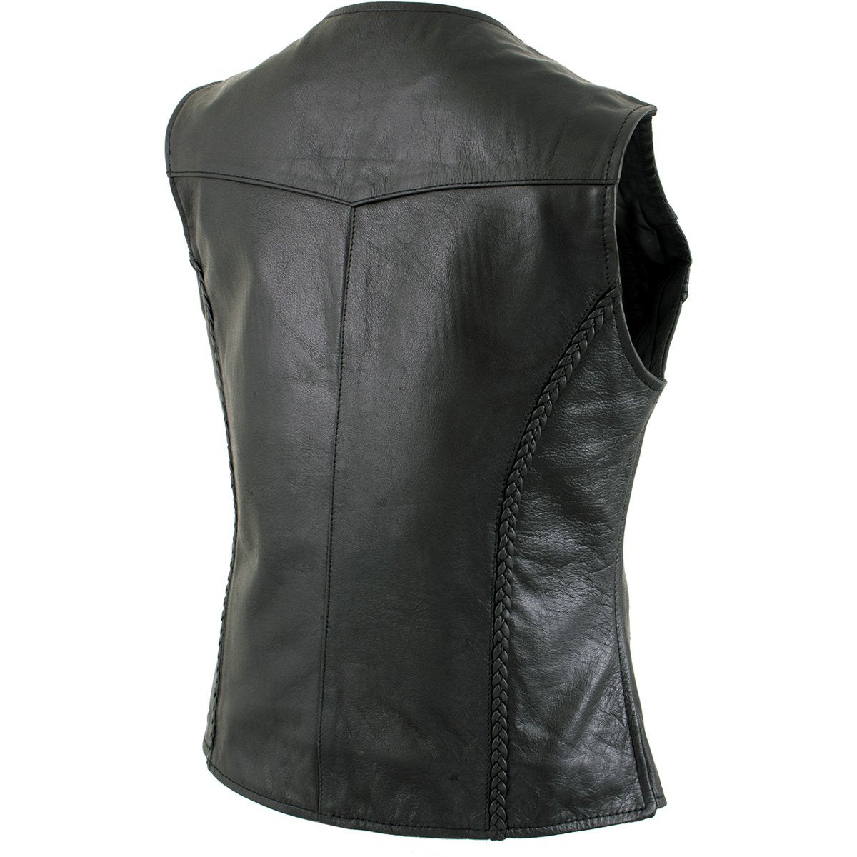 Xelement B206 Women's 'Road Queen' Black Leather Braided Vest