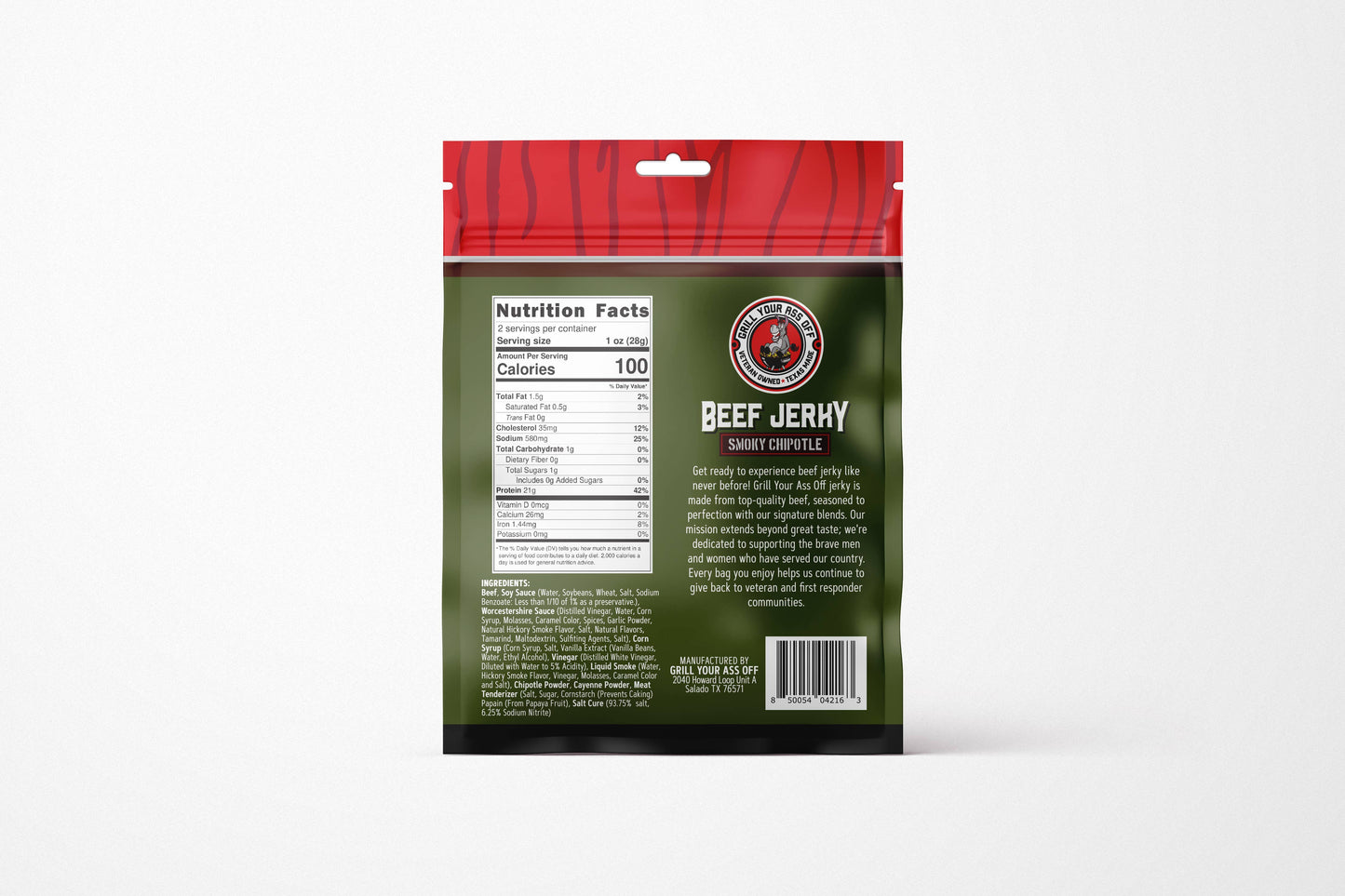 Smoky Chipotle Beef Jerky - Veteran owned, gourmet, snack