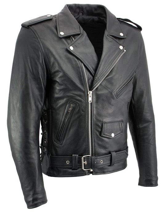 Xelement B7103 Men's 'Ruffian' Classic Black Motorcycle Side Lace Leather Jacket with X-Armor Protection