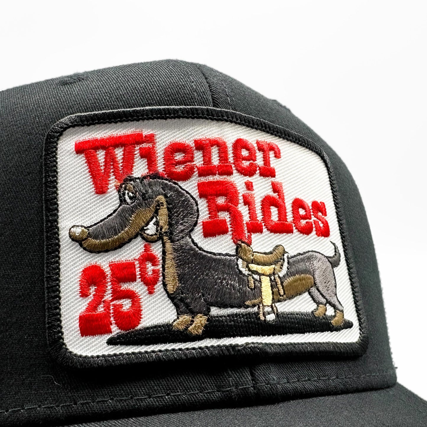 Wiener Rides 25 Cents Curved Snapback Trucker Hat