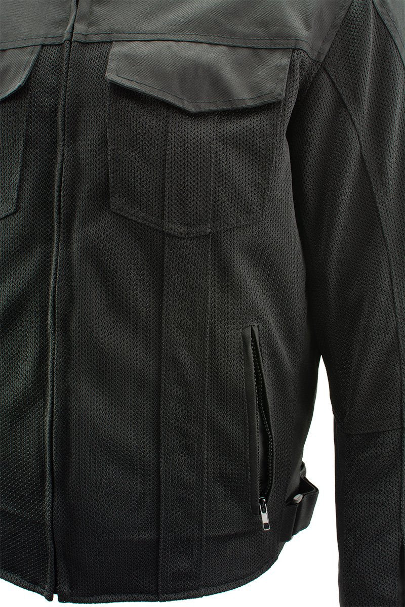 Xelement B91033 Men's 'Requiem' Black Mesh Jacket with X-Armor and Removable Hoodie