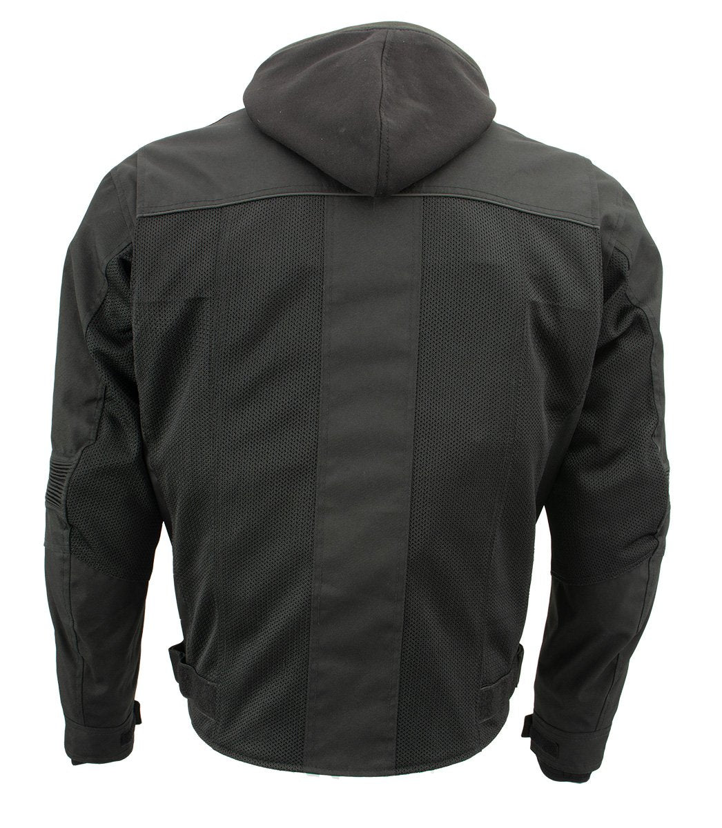 Xelement B91033 Men's 'Requiem' Black Mesh Jacket with X-Armor and Removable Hoodie