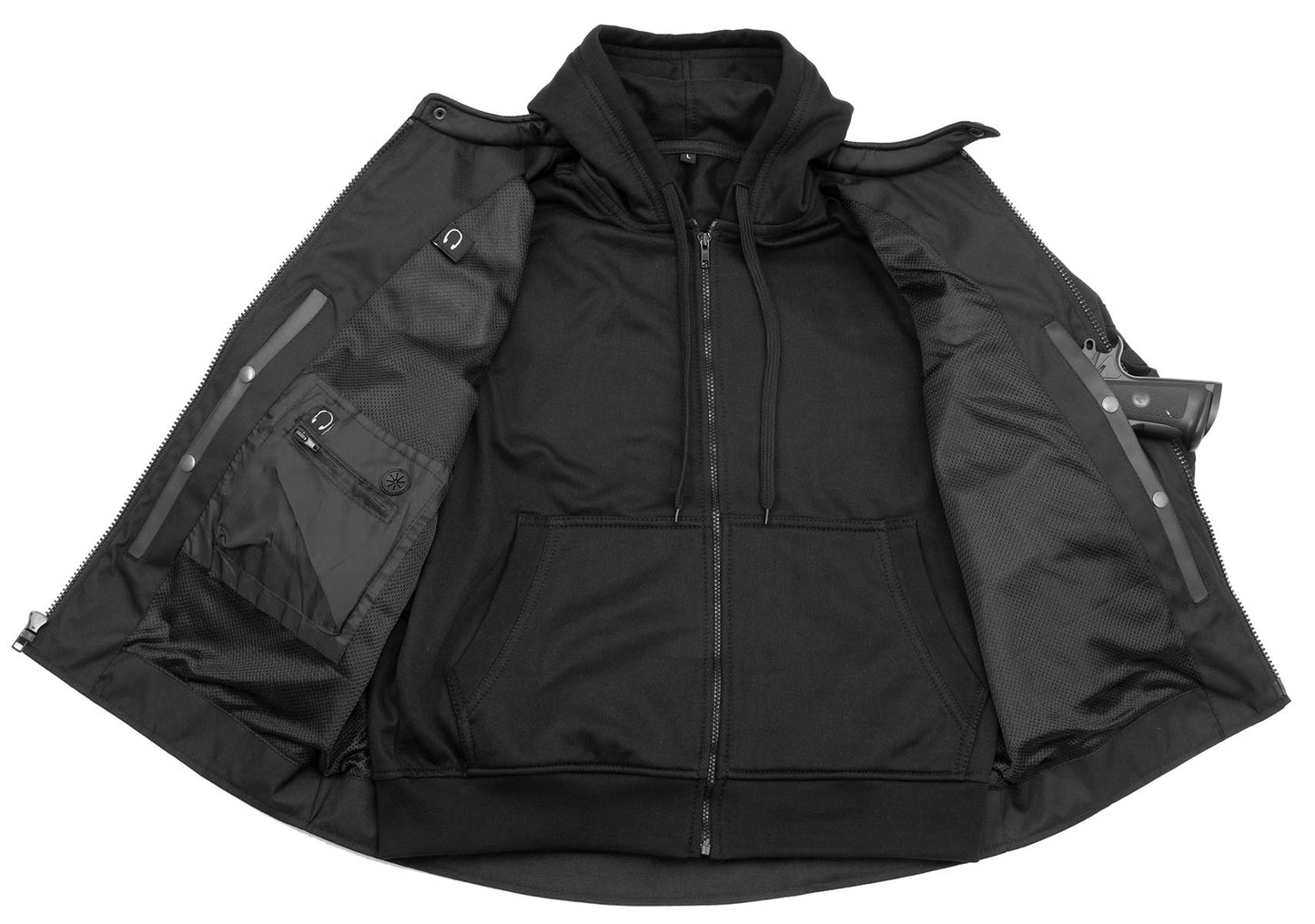 Xelement B91022 Men's 'Flight' Black Textile Jacket with X-Armor and Removable Hoodie