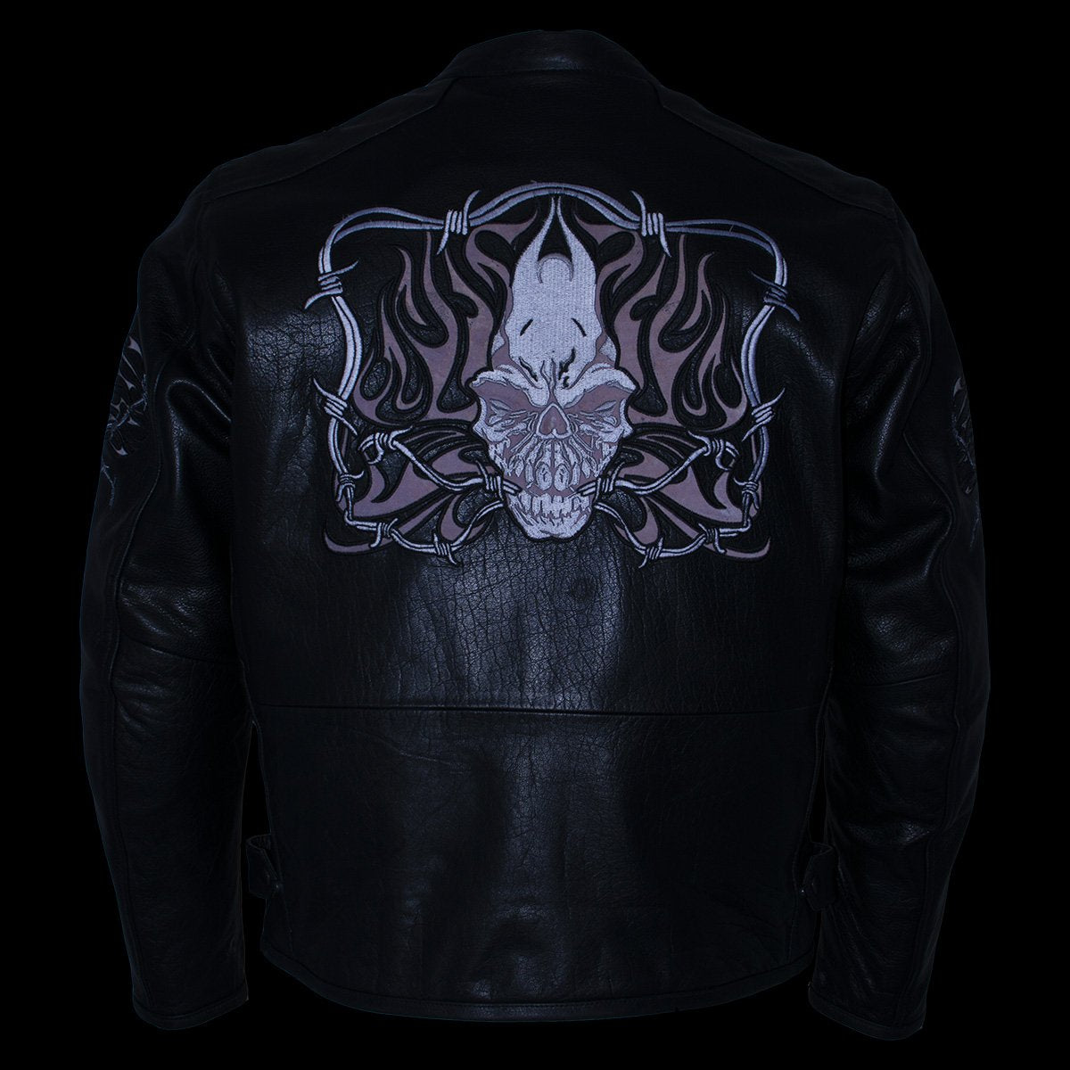 Xelement B95010 Men's 'Bones' Black Armored Cruiser Motorcycle Jacket with Reflective Skulls