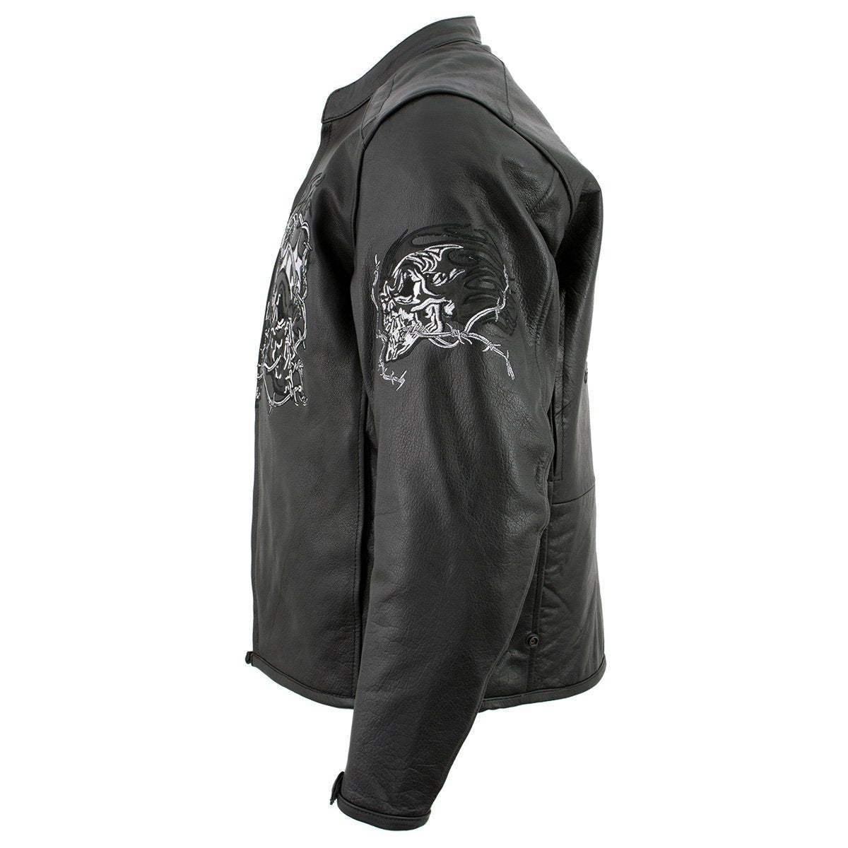 Xelement B95010 Men's 'Bones' Black Armored Cruiser Motorcycle Jacket with Reflective Skulls