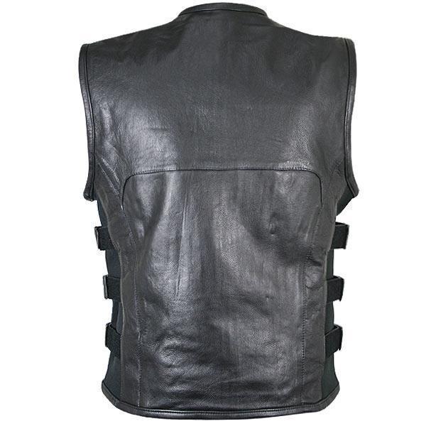 Xelement B95080 Men's ‘Creeper' Black Advanced Triple Strap Design Leather Motorcycle Vest