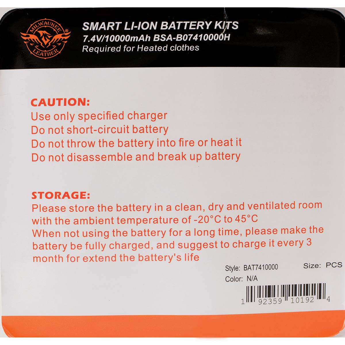 Milwaukee Leather and Nexgen Heat BAT7410000 7.4v Universal Battery 10000 MAH for Heated Apparel