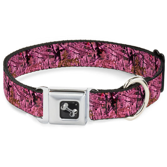 Dog Bone Seatbelt Buckle Collar - Hunting Camo Pinks