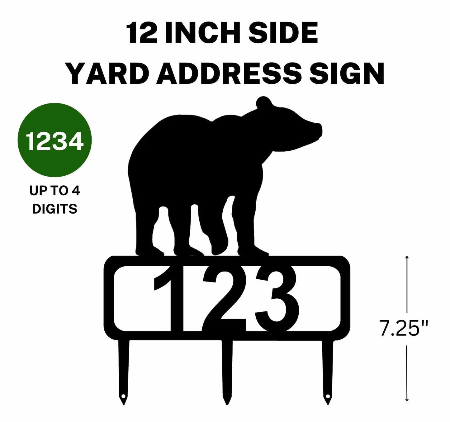 Bear #1 Yard Address Sign with Stakes & Size Options