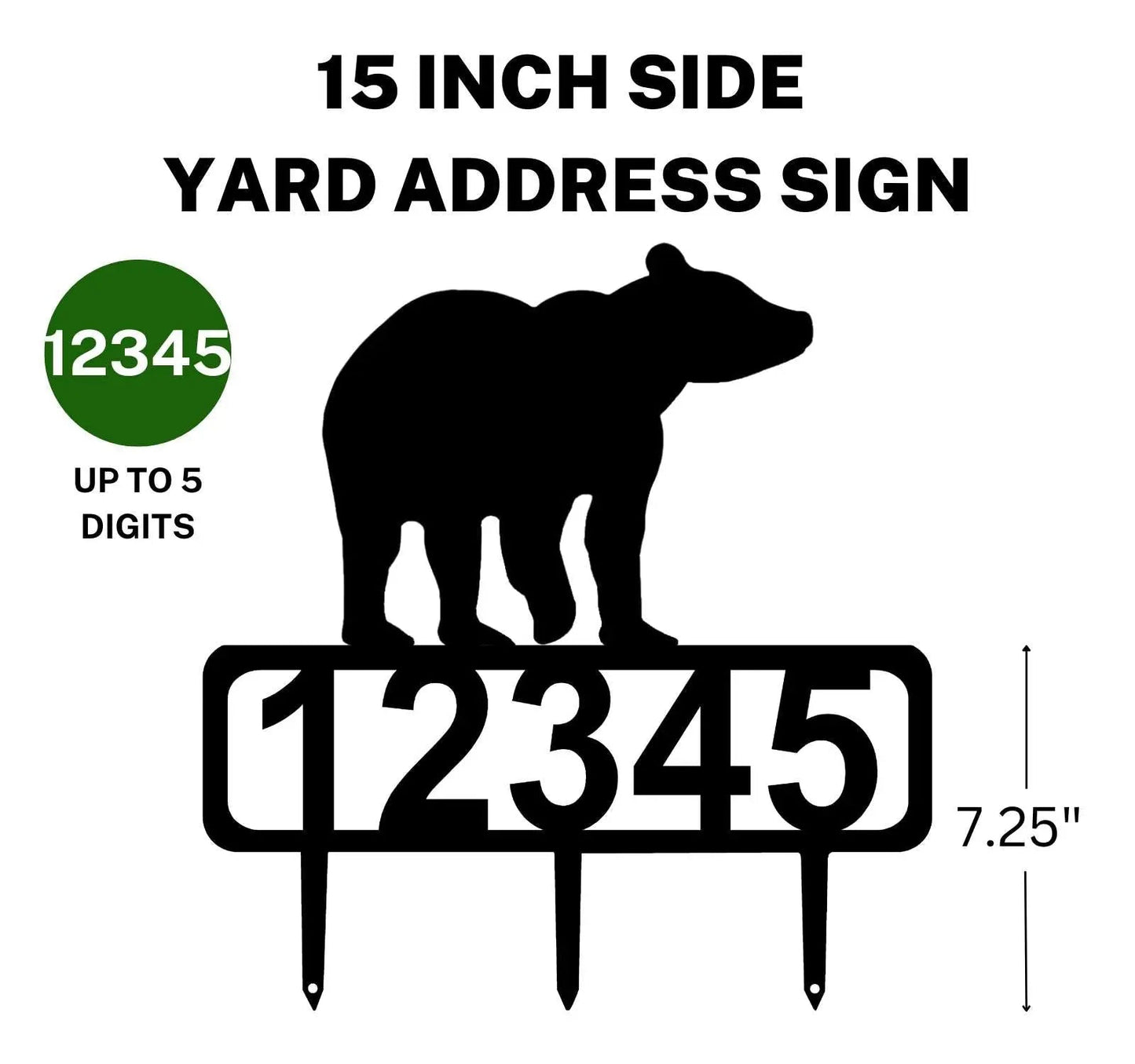 Bear #1 Yard Address Sign with Stakes & Size Options