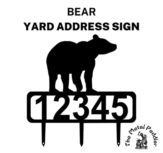 Bear #1 Yard Address Sign with Stakes & Size Options