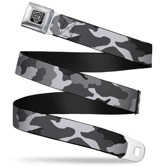 BD Wings Logo CLOSE-UP Full Color Black Silver Seatbelt Belt - Camo White Webbing