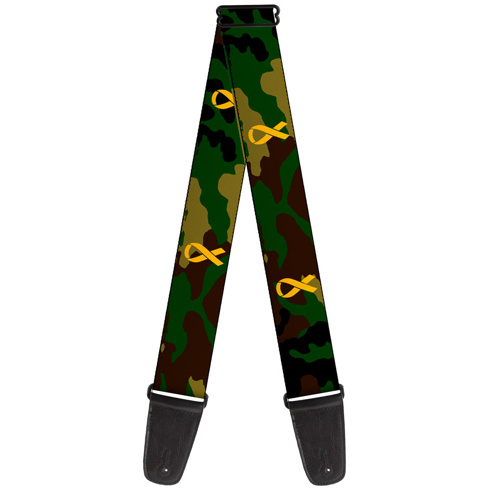 Guitar Strap - Support Our Troops Camo Olive Yellow Ribbon