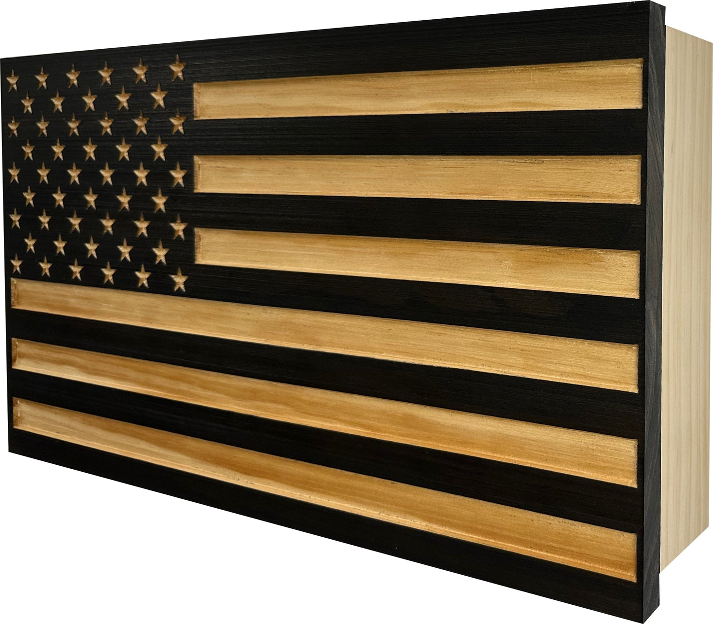 Carved American Flag Decorative Wall-Mounted Secure Gun Cabinet