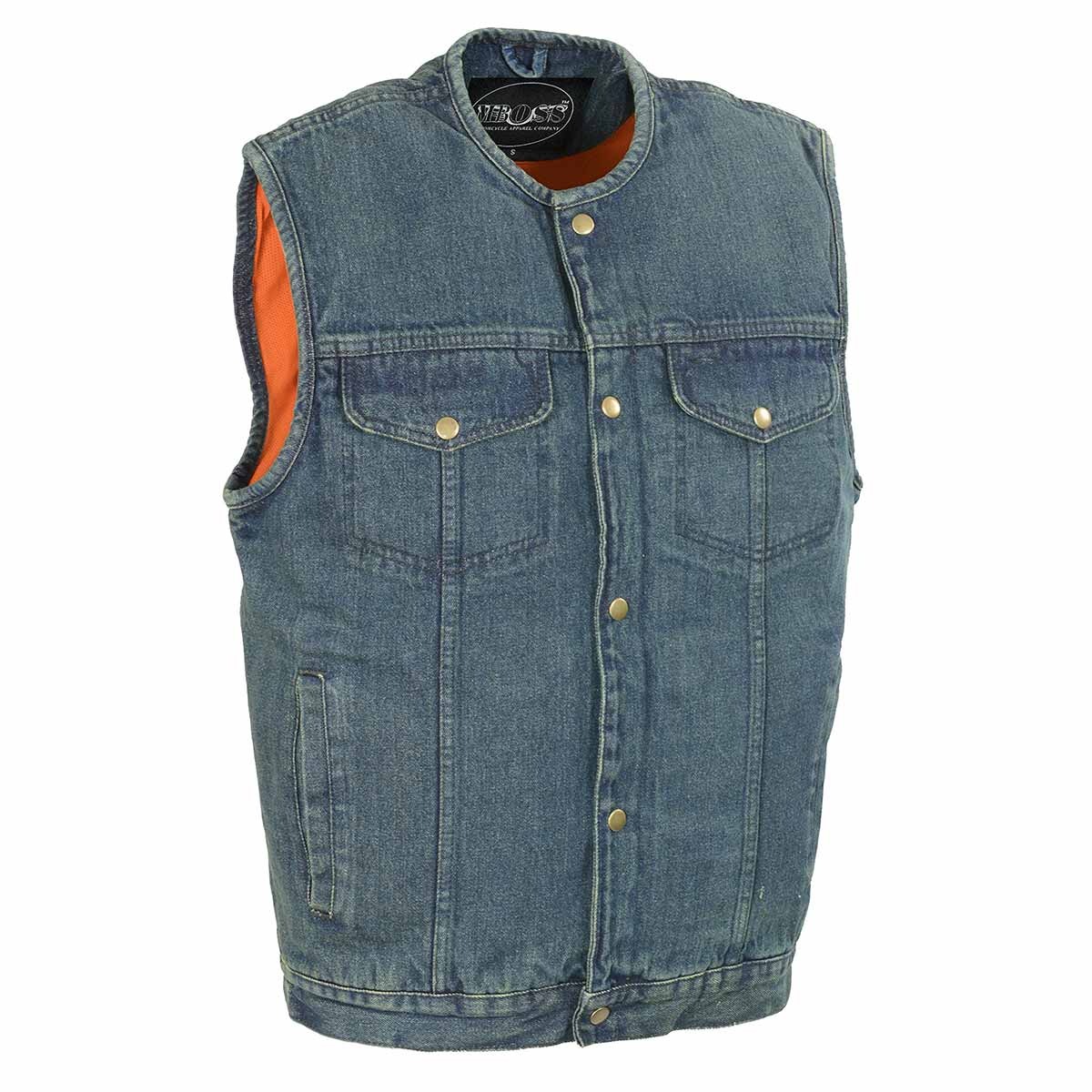 M-Boss Apparel BOS13521 Men's Black Denim Club Style Motorcycle Rider Vest with Conceal/Carry Pockets