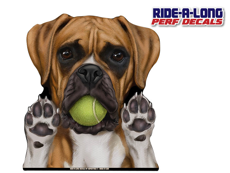 Boxer with Tennis Ball *RIDE A LONG* Perforated Decal