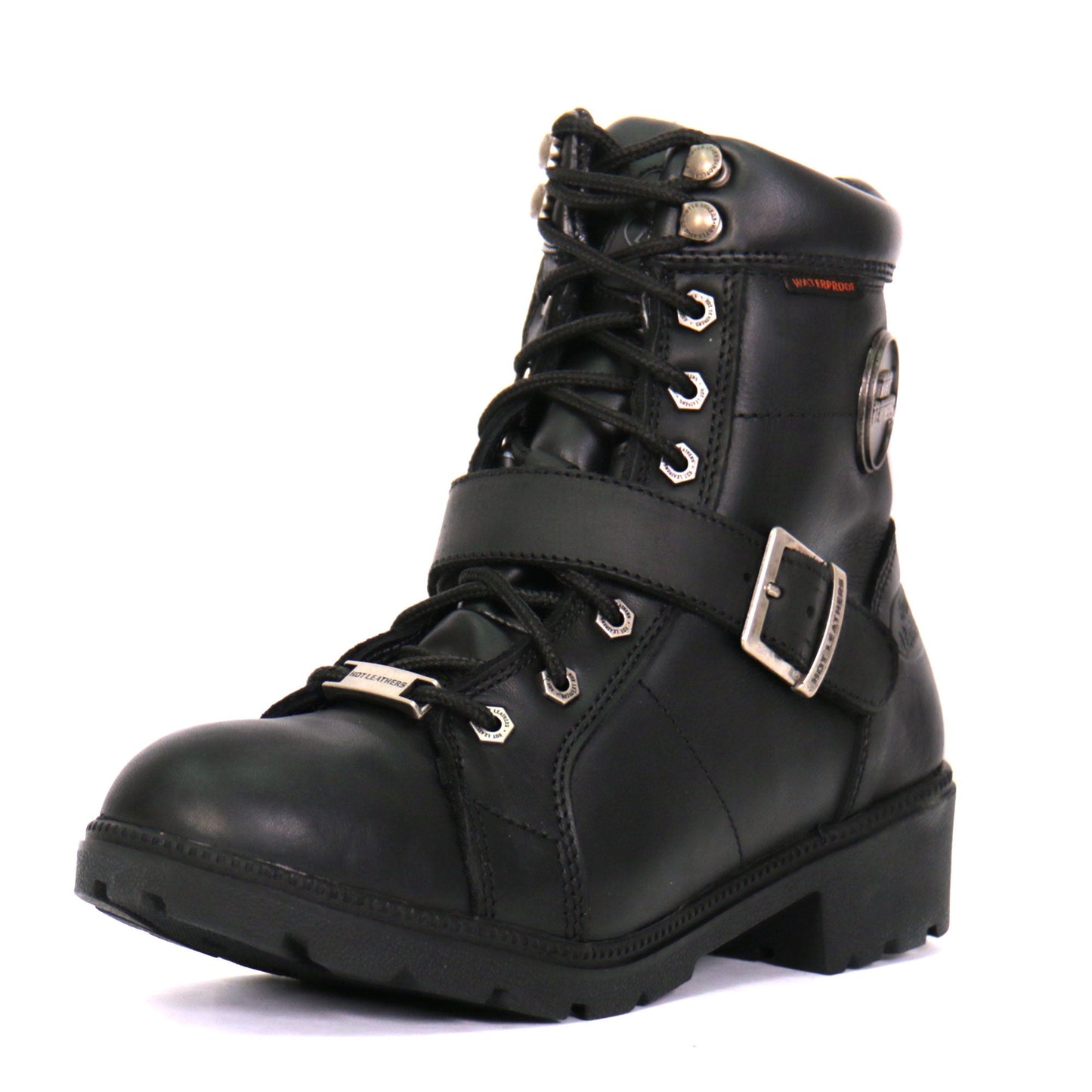 Hot Leathers Ladies 6-inch Black Lace-Up Leather Boots with Buckle Strap BTL1004