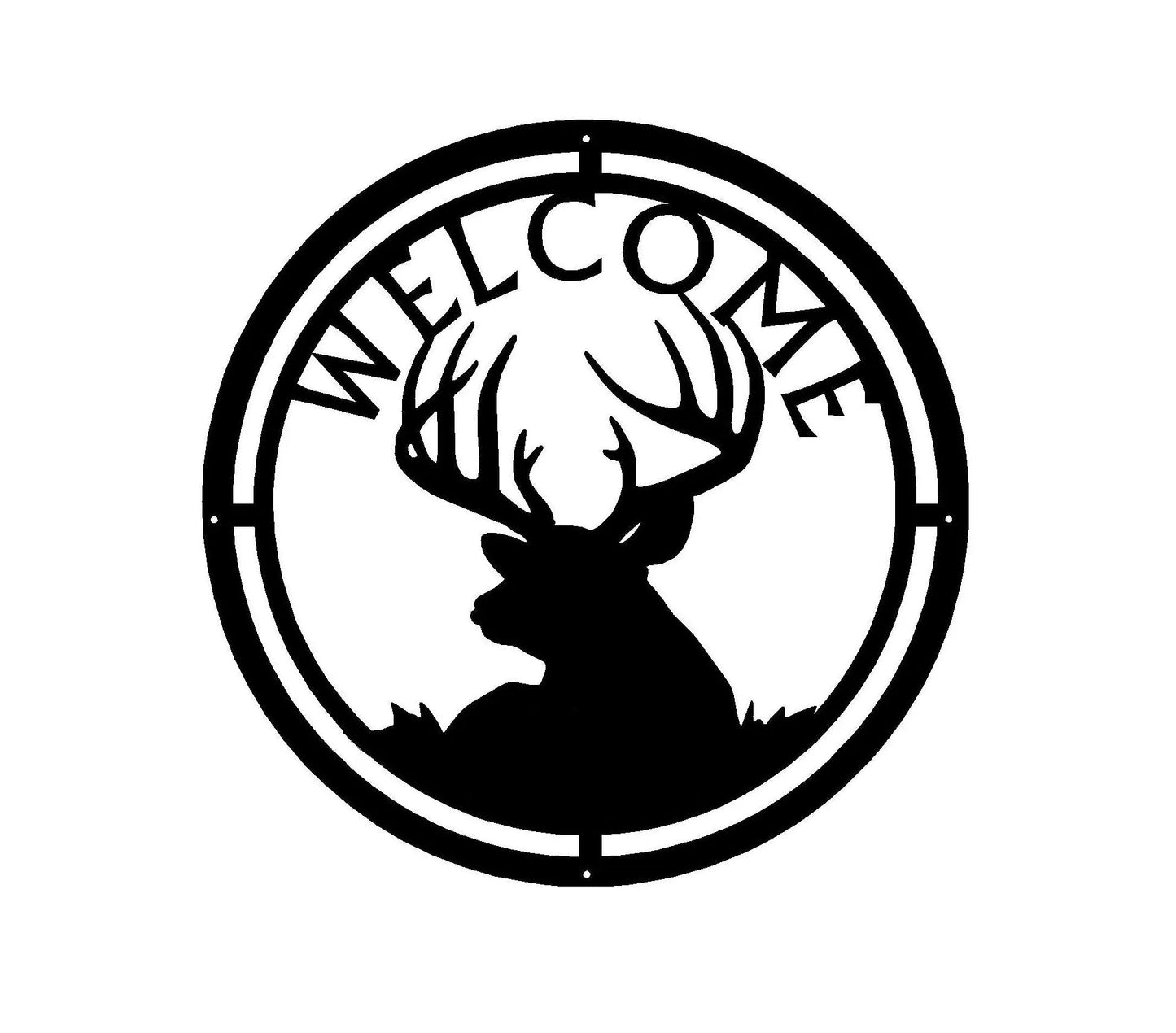 Deer Buck Head Round Welcome Sign