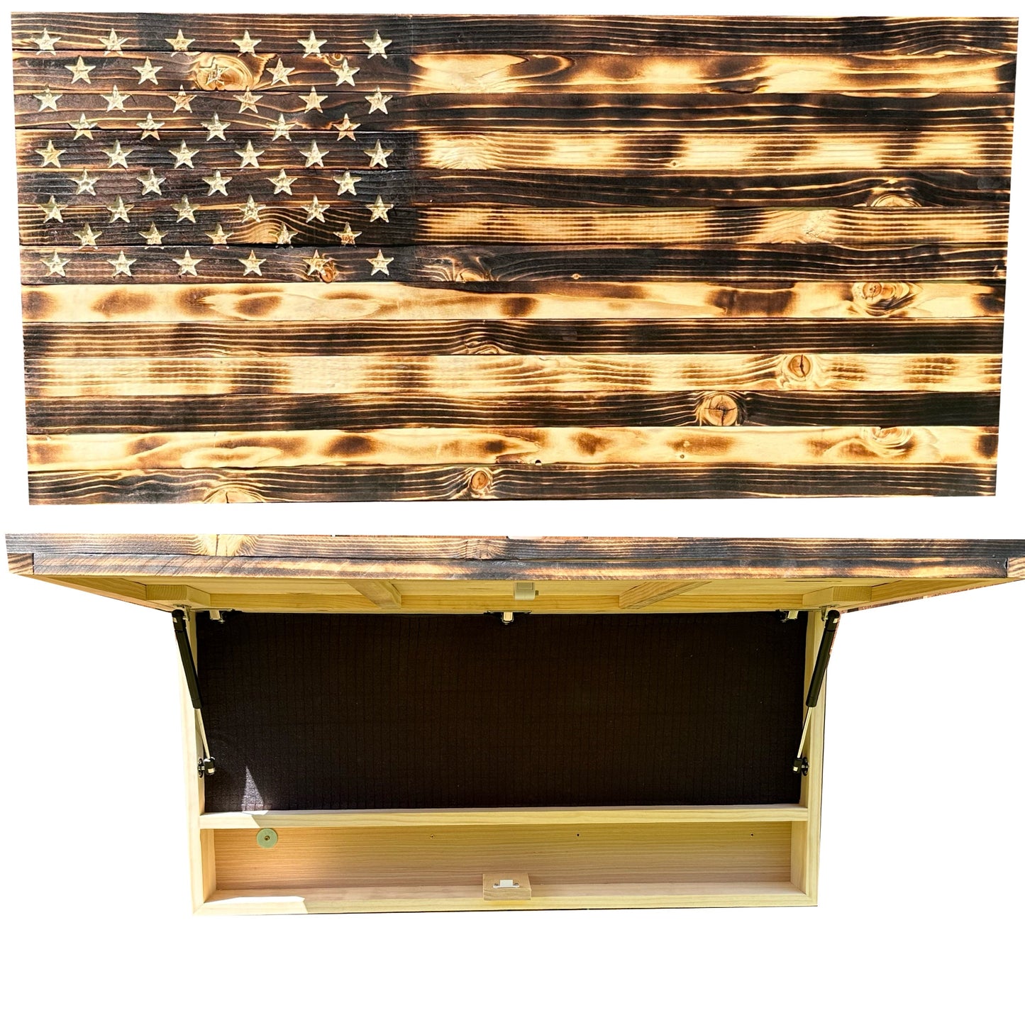 Large Burnt American Flag Hidden Gun Storage Cabinet (Burnt)