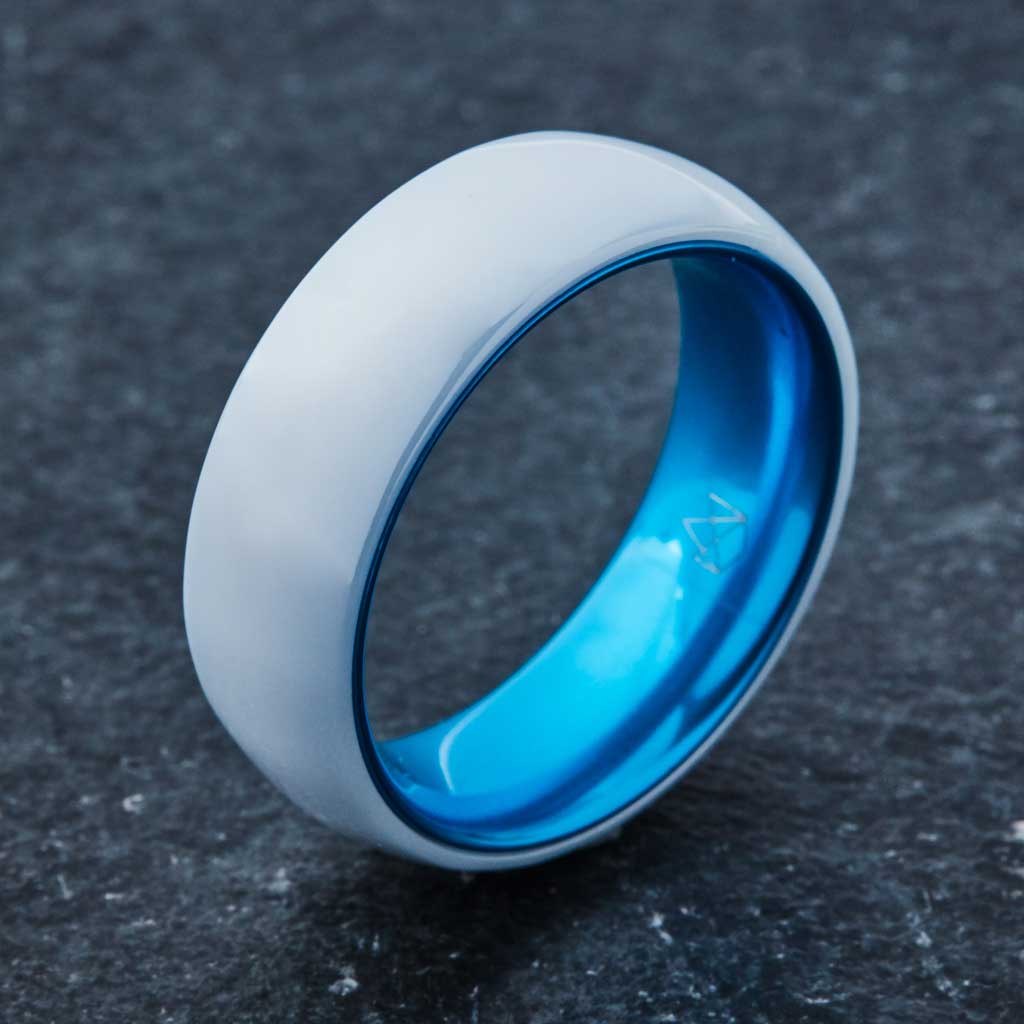 White Ceramic Ring - Resilient Blue