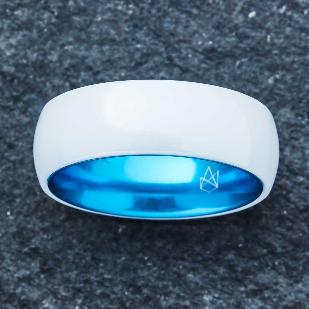 White Ceramic Ring - Resilient Blue