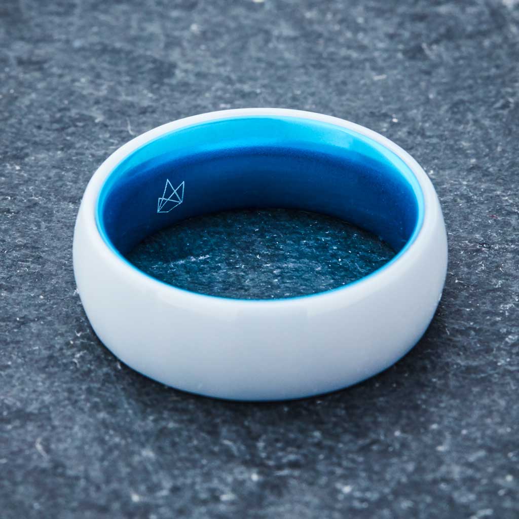 White Ceramic Ring - Resilient Blue