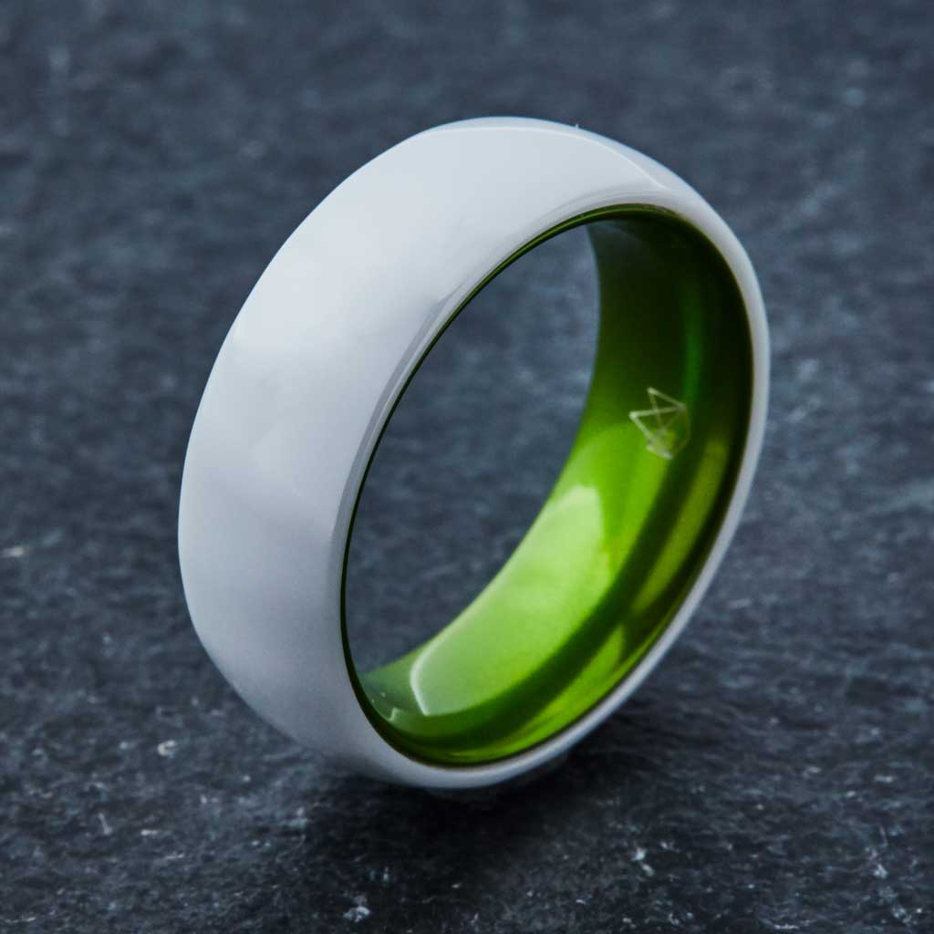 White Ceramic Ring - Resilient Green