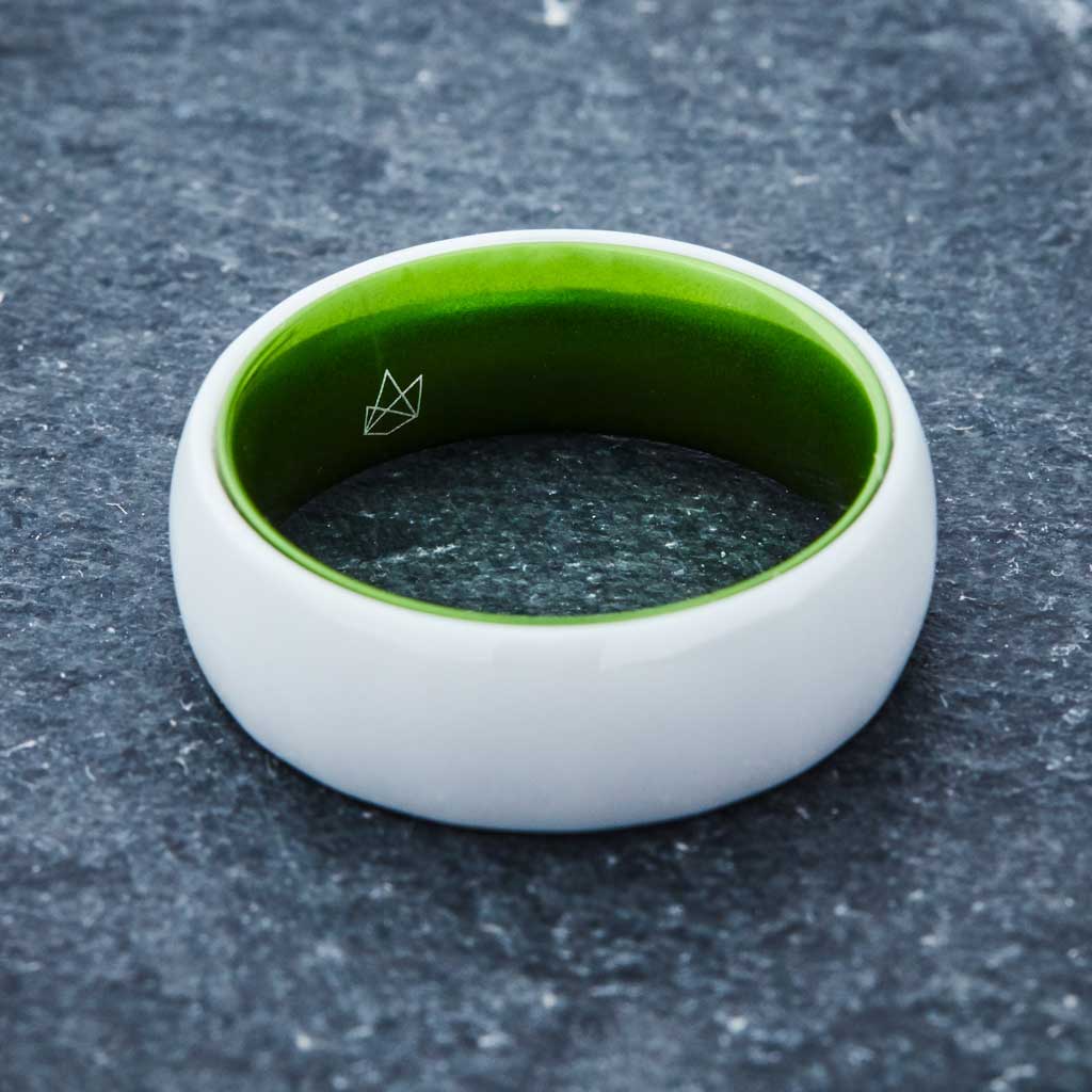 White Ceramic Ring - Resilient Green