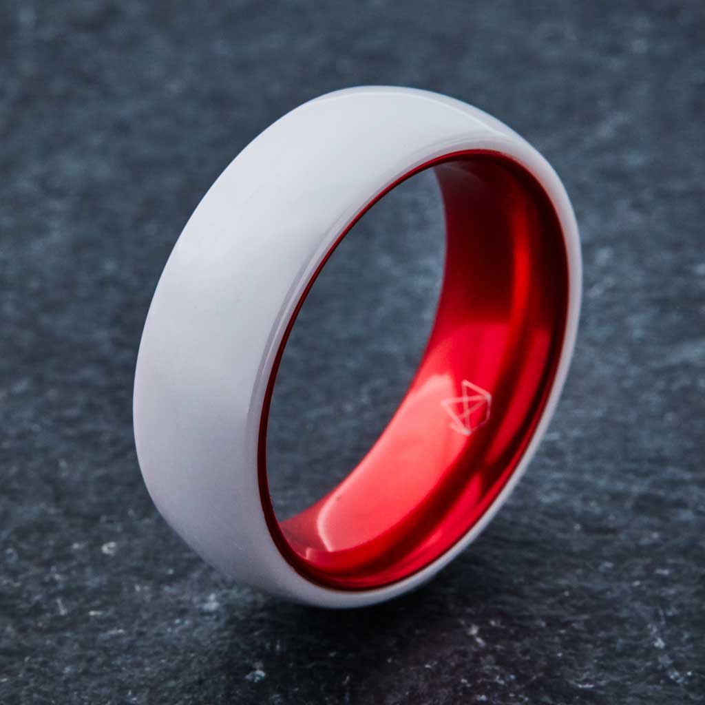 White Ceramic Ring - Resilient Red